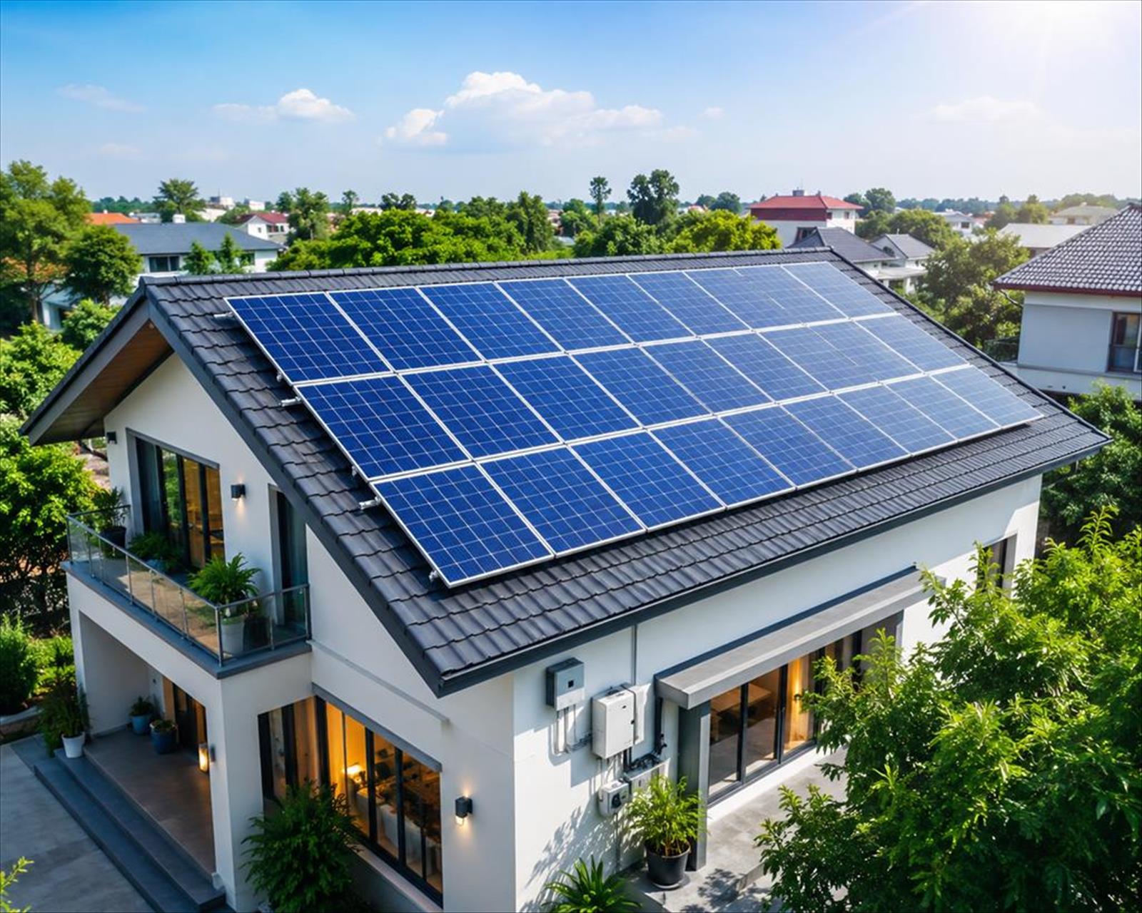 Rooftop solar panels on a home